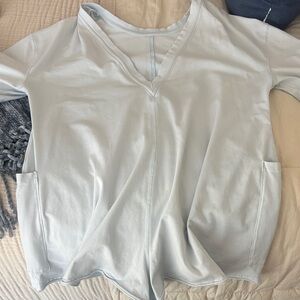 Free People Soft Blue V-Neck Long Sleeve Top